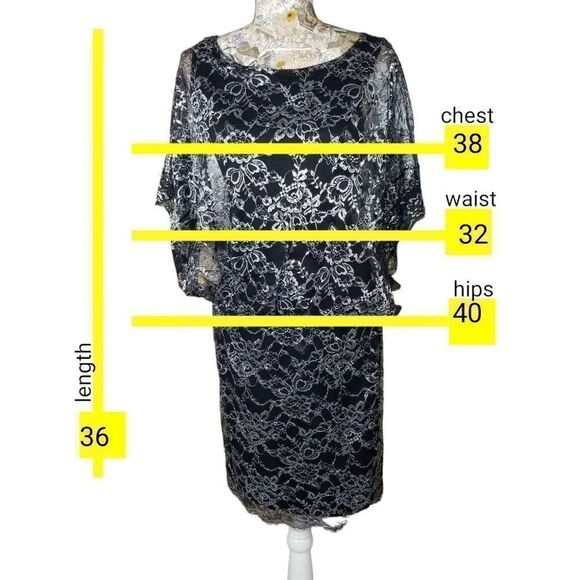 Black Sheer Metallic Silver Sparkle Floral Lace Little Black Dress - Picture 6 of 12